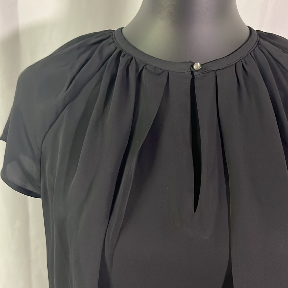 NWT Brooks Brother Black Short Sleeve Silk Keyhole Neck Blouse - Picture 5 of 16